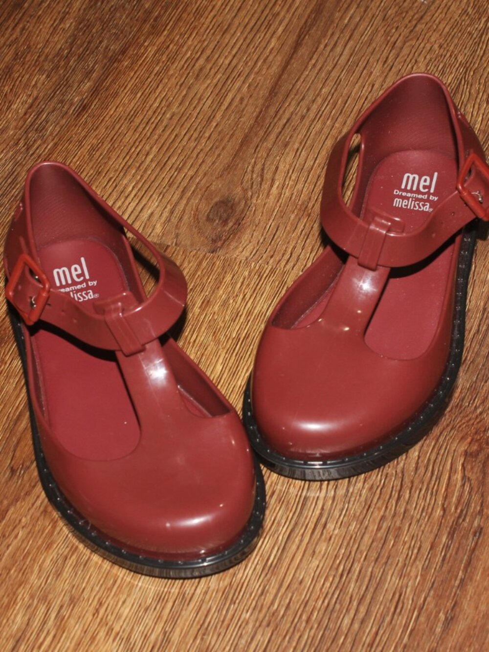 New Mel Dreamed by Melissa Mini Burgundy Jelly T-Strap Mary Janes Shoes Girls 11